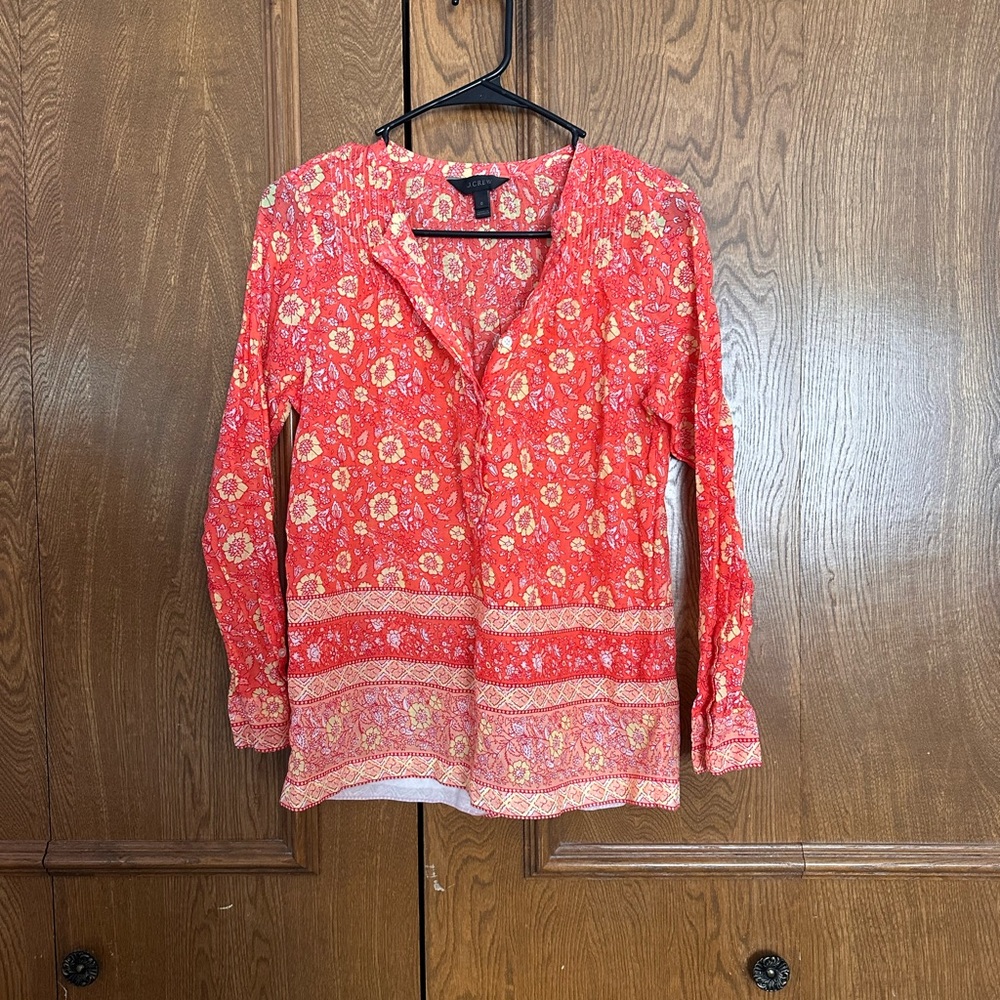 J. Crew Red Floral Blouse
